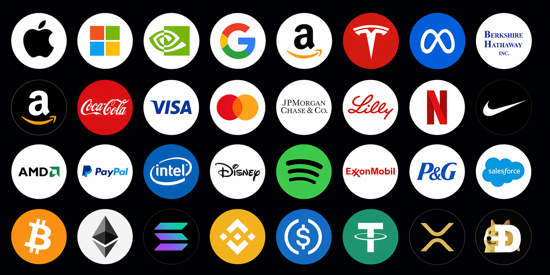 Top empresas globales y principales criptomonedas por capitalización