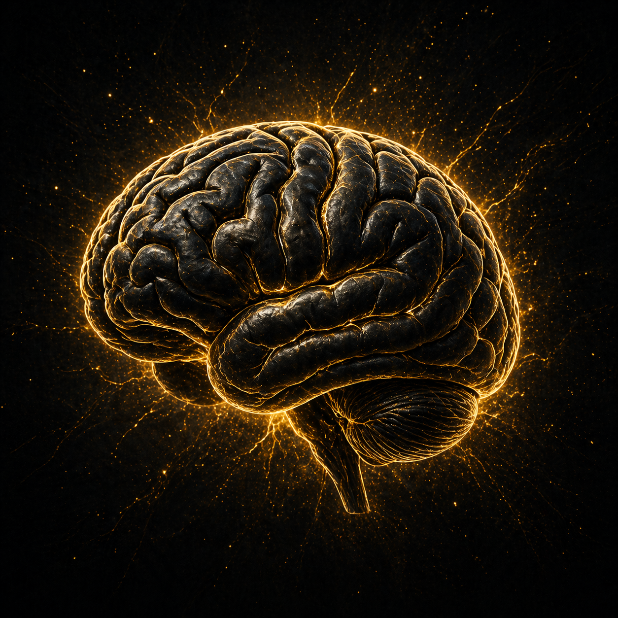 Cerebro con conexiones doradas — psicología del trading